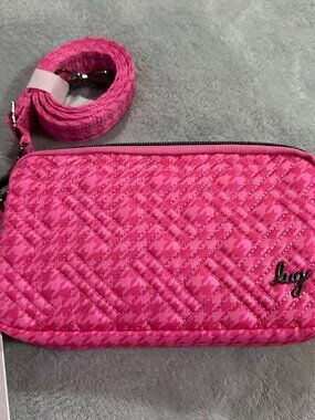 New with tags Lug Coupe XL Pink Houndstooth Convertible Crossbody Bag